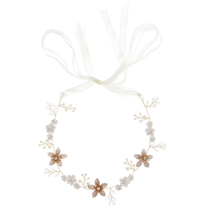 Serre-tête de mariée élégant avec fleurs blanches, perles et fleurs en tissu rose