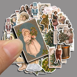 Vintage Christmas sticker set with Nutcracker and Santa patterns for planners and luggage