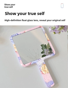 Detailed close-up of a floral hand mirror with embossed pattern and high-definition glass