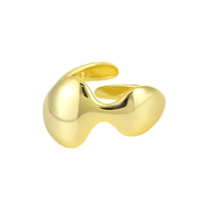 Irregular minimalist S925 sterling silver open ring with smooth polished gold finish
