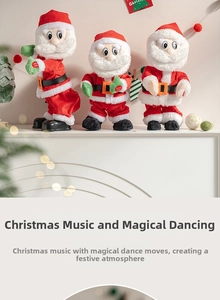 Detail of dancing Santa Claus toys with press here button for music and motion