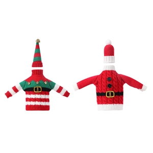 Christmas knitted wine bottle covers with mini sweaters and hats for holiday decor