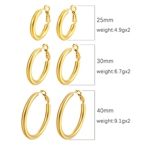 Three sizes of 18K gold-plated chunky stainless steel hoop earrings for women