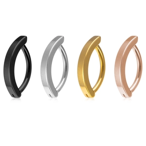 Set of four curved stainless steel navel clicker rings in black, silver, gold, and rose gold