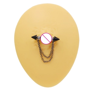 Black spike and chain nipple ring piercing jewelry on professional silicone model