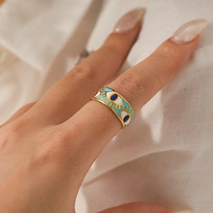 Evil Eye Open Ring Stainless Steel Enamel Adjustable Band Jewelry For Women Vintage Ins Style Niche Design Gold Tone