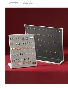 L-shaped velvet earring display stands in grey and dark grey with multi-hole capacity