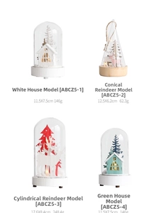 Détails de quatre décorations de Noël en verre LED avec rennes et paysages de neige