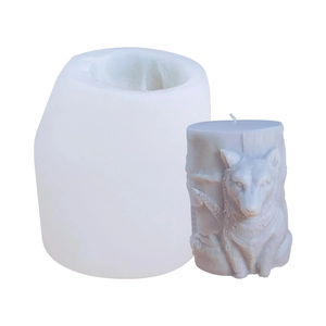 Silicone mold for animal pillar candles with detailed wolf relief pattern on the finished product