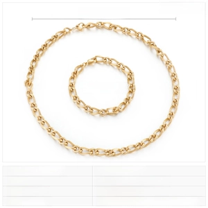 Spécifications détaillées de taille pour l'ensemble collier et bracelet en acier doré