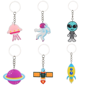 Space Astronaut Alien Rocket UFO Planet Silicone And Metal Keychain Cartoon Bag Pendant Keyring Novelty Gift