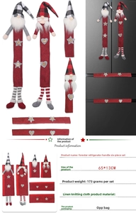 Christmas gnome burlap refrigerator handle covers in red and white plaid patterns