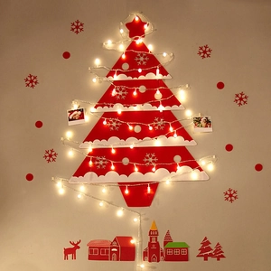Kit Albero di Natale da Parete Fai da Te Con Luci LED PVC Stile Coreano Rosso Bianco Fiocco di Neve Renna Decorazione Casa