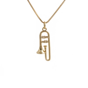 Halskette mit goldenem Trompetenanhänger, Zirkonia und geometrischer Kette für Damen
