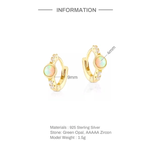 Elegant 925 sterling silver gold hoop earrings with green opal and AAAAA zircon stones