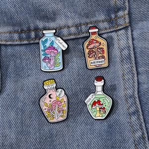 Mushroom Bottle Enamel Pin Alloy Brooch Cartoon Magic Bottle Badge For Clothes Backpack Decor