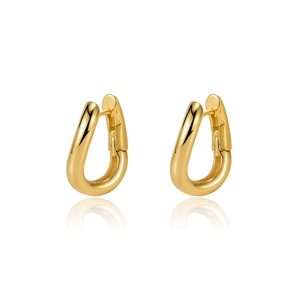 Minimalist gold S925 sterling silver U-shaped hoop earrings for women with polished finish