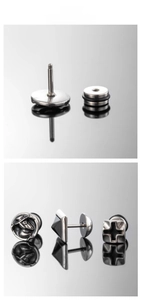 Detailed view of punk stainless steel stud earrings with plague doctor mask and screw back