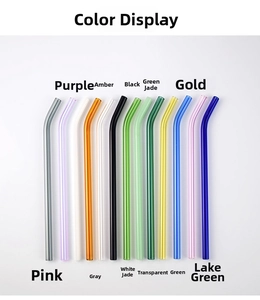 Collection of thirteen colorful heat-resistant bent glass straws in various vibrant shades