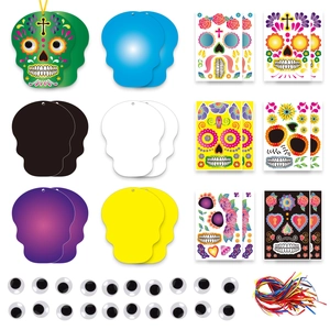 DIY Day of the Dead skeleton card set with stickers and colorful hanging ropes