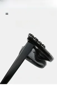 Detail of rhinestone inlay on lightweight black frames with flexible temples