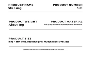 Detailed size chart and material specifications for the stainless steel watchband ring