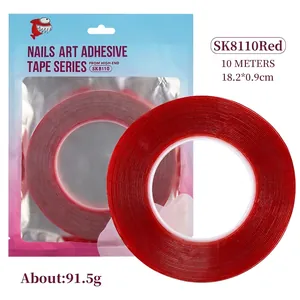 Rouleau de ruban adhésif double face rouge de 10 m pour nail art avec sac dégradé