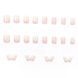 24pcs square press-on nails set in soft nude pink with sweet heart and French tip designs