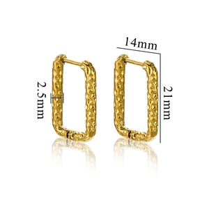 Minimalist gold rectangular hammered texture titanium steel earrings 14mm by 21mm