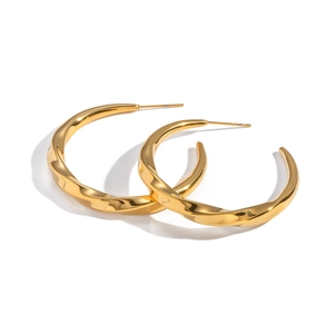 Elegant 18K gold plated stainless steel C-shape twisted hoop earrings with a metallic shine