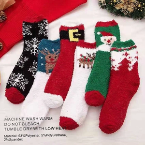 Weihnachtssocken Korallenvlies Dick Warm Flauschig Schlafen Rentier Weihnachtsmann Schneeflocken Für Damen