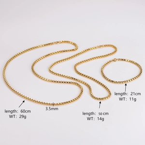 3.5mm gold stainless steel box chain jewelry set with necklace and bracelet sizes