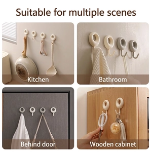 Set of 4 adhesive wall hooks in white and grey for kitchen, bathroom and door use