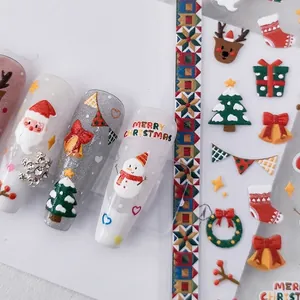 3D embossed Christmas nail stickers with Santa, reindeer and glitter festive patterns