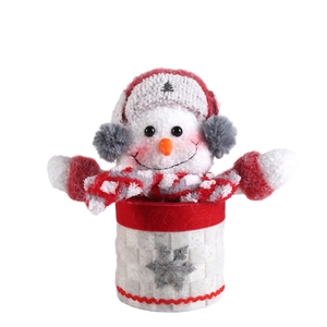 Cute snowman Christmas gift basket with red hat and snowflake patterns for holiday candies