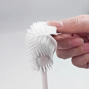 Flexible silicone cleaning brush with long handle for bottles and home household use