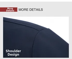 Detail view of the high-density shoulder stitching on a navy blue zip-up jacket