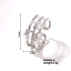Detailed size specifications for the silver butterfly triple-layered open ring for women