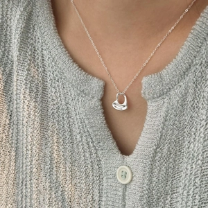 925 Sterling Silver Heart Pendant Necklace Minimalist Elegant Polished Fluid Design Dainty Jewelry For Women Gift