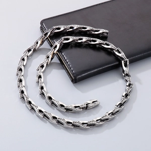 Collier Chaîne En Os De Serpent Pour Hommes Acier Inoxydable 316L Texture Écailles De Dragon Bijoux Punk Avec Fermoir