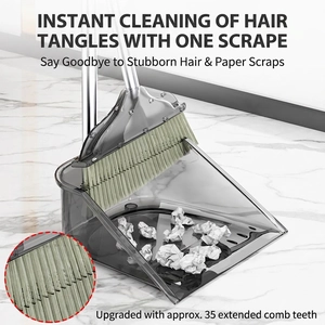 Transparent broom and dustpan set with 35 long comb teeth for easy hair removal