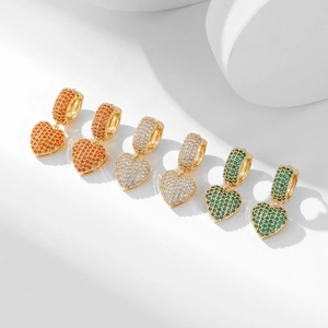 Heart Pendant Earrings Micro Pave Cubic Zirconia Full Zircon Copper Jewelry For Women Fashion Ear Buckle Style