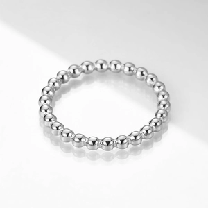 Polished silver stainless steel beaded ring with a minimalist 2mm geometric ball design