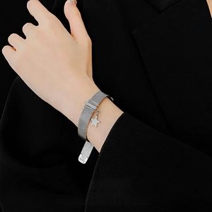 Fashion Alloy Star Pendant Mesh Band Bracelet For Women Korean Style Milanese Braided Adjustable Buckle Minimalist Jewelry