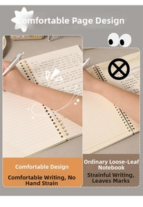Detail view of comfortable loose-leaf ring binder design for effortless writing