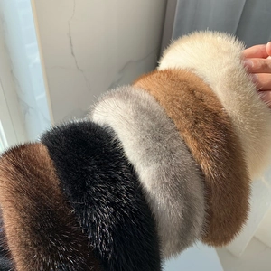 Set of five plush mink fur headbands in beige brown and black colors for women