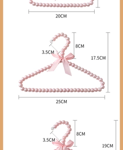 Pink pearl clothes hanger with silk bow and detailed size measurements in 20cm and 25cm