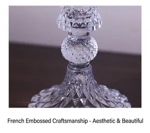 Macro shot of French relief patterns and diamond cuts on transparent crystal glass