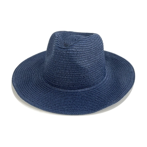 Navy blue breathable Panama straw hat with a wide brim for sun protection