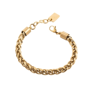 Gold plated stainless steel chunky wheat chain bracelet for men with lobster clasp